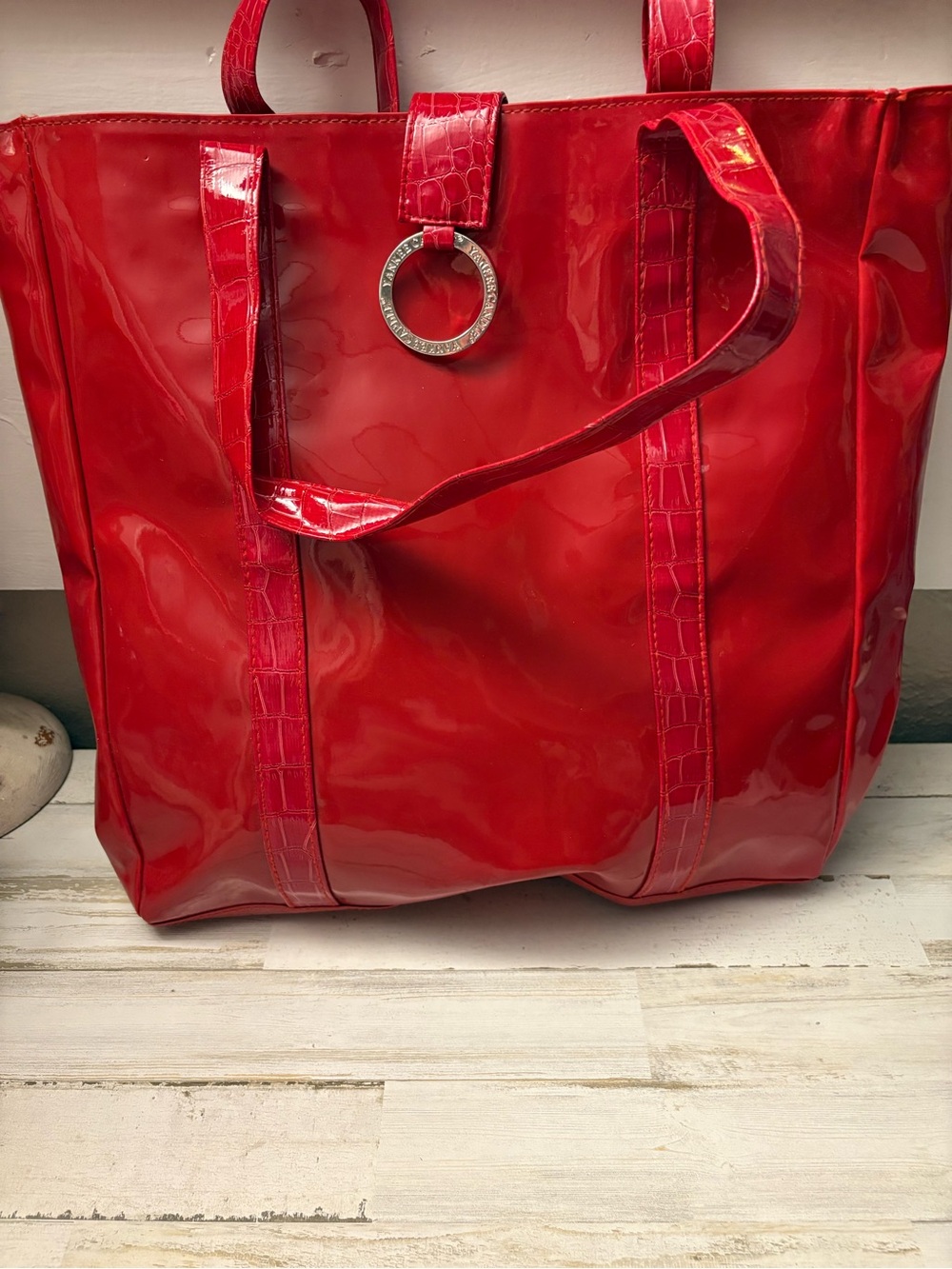 Yankee Candle Shiny Red Patent Tote with Ring Detail